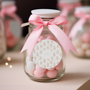 Errötender Rosa Hase Ballerina Baby Shower Runder Aufkleber
