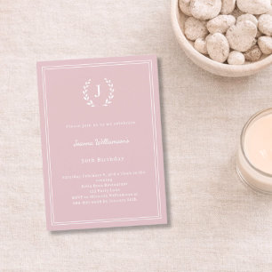 Errötender rosa Monogramm-Kranz minimalistischer G Einladung