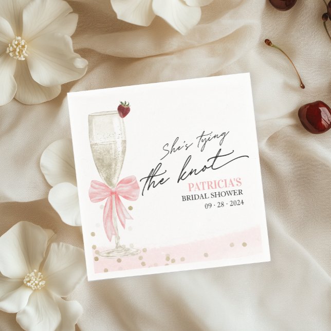 Errötender Rosa Schleife Sie heiratet Brautparty Serviette (Von Creator hochgeladen)