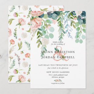 Errötender Sommer Aquarell Florale Hochzeit Einladung
