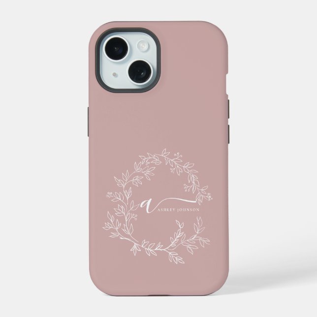 Errötender Staubiger Rosa Mädchen-Schriftzug Monog iPhone 15 Hülle (Rückseite)