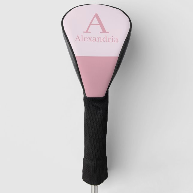 Errötender staubiger rosa Monogramm-Initialname Golf Headcover (Vorderseite)