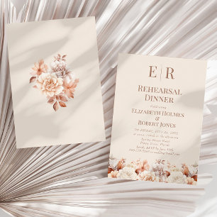 Errötendes Beige Monogram Probedinner-Einladung Einladung