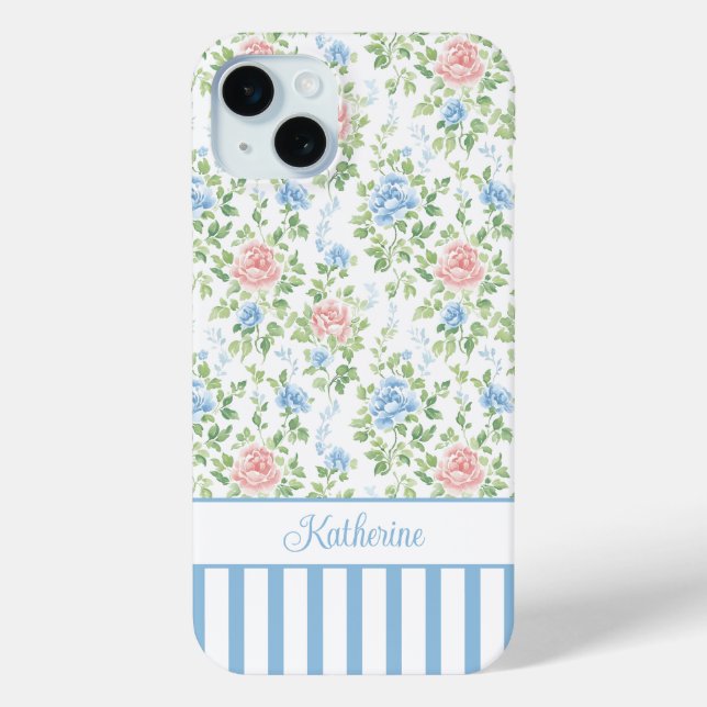 Errötendes Blau Wasserfarbe Florales Monogramm  Case-Mate iPhone Hülle (Rückseite)
