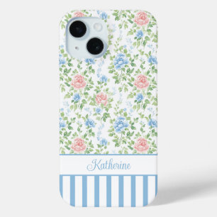 Errötendes Blau Wasserfarbe Florales Monogramm Case-Mate iPhone Hülle