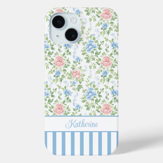 Errötendes Blau Wasserfarbe Florales Monogramm  Case-Mate iPhone Hülle (Rückseite)