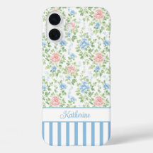 Errötendes Blau Wasserfarben Florales Monogramm