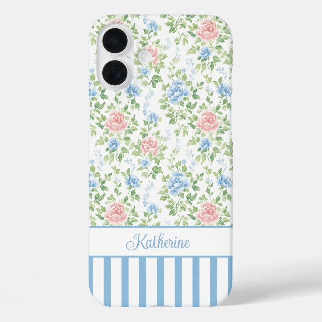 Errötendes Blau Wasserfarben Florales Monogramm Case-Mate iPhone Hülle (Rückseite)