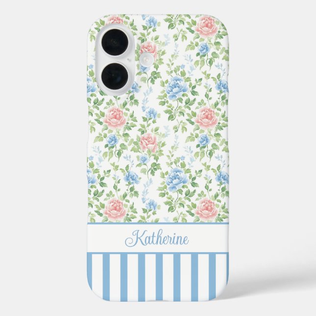 Errötendes Blau Wasserfarben Florales Monogramm Case-Mate iPhone Hülle (Rückseite)