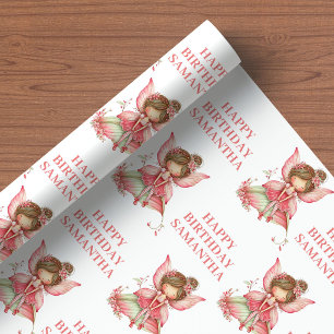 Errötendes Feenmädchen Whimsical Florales Geburtst Geschenkpapier