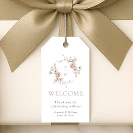 Errötendes Florales Monogramm Hochzeitsbegrüßung Geschenkanhänger