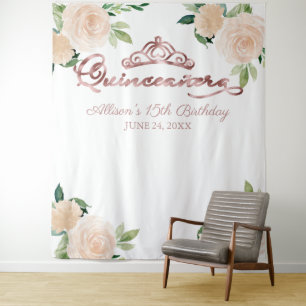 Errötendes Florales Quinceanera-Kulisse Wandteppich
