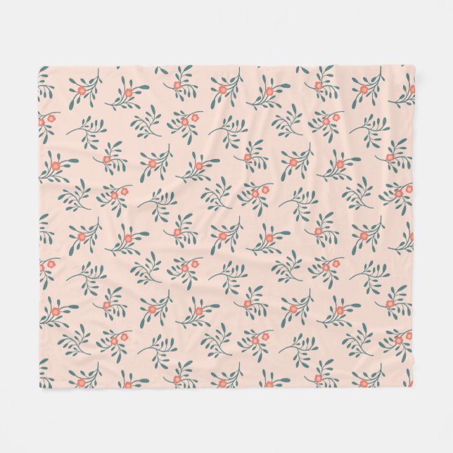 Errötendes Florales Teal Botanisches Muster Fleecedecke (Vorderseite (Horizontal))