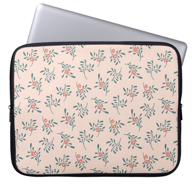 Errötendes Florales Teal Botanisches Muster Laptopschutzhülle (Vorderseite)