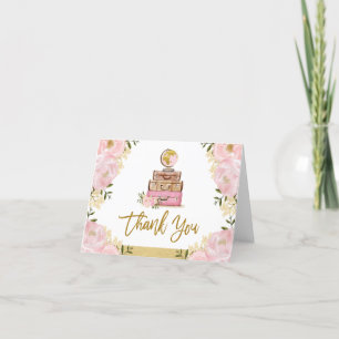 Errötendes Gold Blumen Reisekoffer Brautdusche Dankeskarte