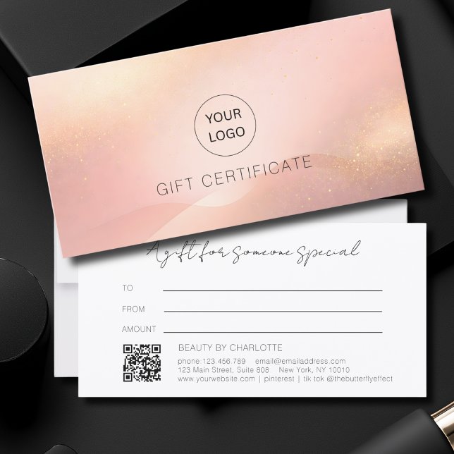 Errötendes Gold-Glow-Logo-QR-Code-Geschenkgutschei (Blush Gold Glow Logo QR Code Gift Certificate)