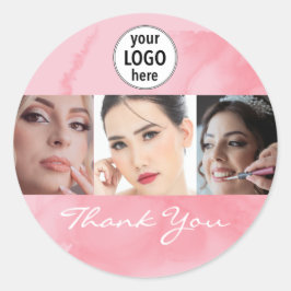 Errötendes Korallenrosa Makeup Foto Logo Danke Runder Aufkleber