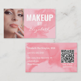 Errötendes Korallenrosa Wasserfarbe QR-Code Makeup Visitenkarte
