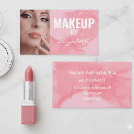 Errötendes Korallenrosa Wasserfarben-Foto-Makeup Visitenkarte
