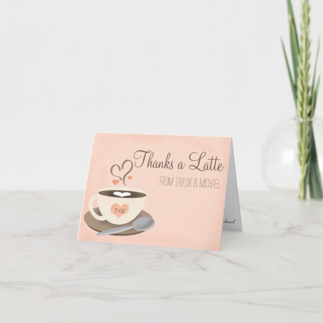 Errötendes Monogramm-Herz-Kaffeetasse Hochzeits-Da Dankeskarte (Vorderseite)