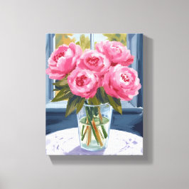 Errötendes Pfingstrosenbouquet | Rosa Blumenmalere Leinwanddruck