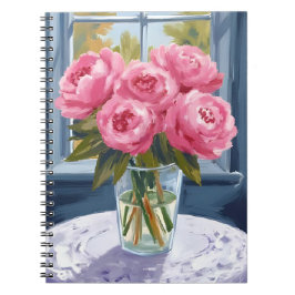 Errötendes Pfingstrosenbouquet | Rosa Blumenmalere Notizblock