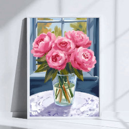 Errötendes Pfingstrosenbouquet | Rosa Blumenmalere Poster