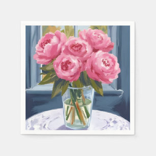 Errötendes Pfingstrosenbouquet Rosa Blumenmalere Serviette