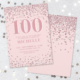 Errötendes Rosa 100. Geburtstag Einladung