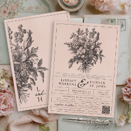 Errötendes Rosa Antike Florale Romantische Gartenh Einladung