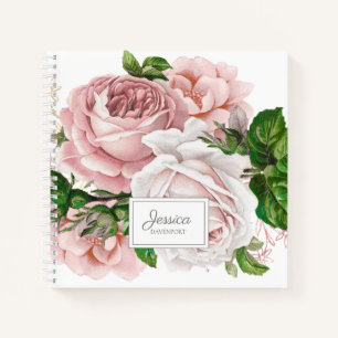 Errötendes Rosa Antikes Florales Collegelinienpapi Notizbuch