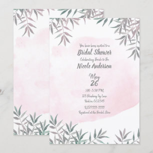 Errötendes Rosa Aquarell Botanisches Chic Brautpar Einladung