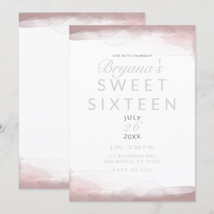 Errötendes Rosa Aquarell Moderne Chic Sweet 16 Einladung