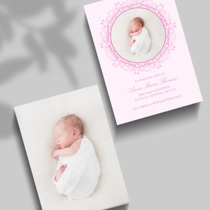 Errötendes Rosa Baby-Foto Florale Geburtsanzeige