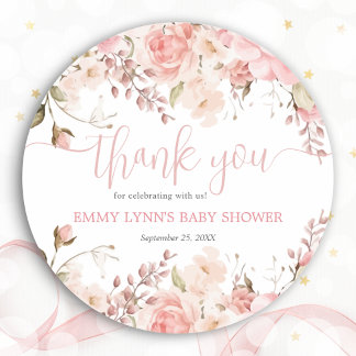 Errötendes Rosa Baby in Blüte Baby Shower Danke sc Runder Aufkleber