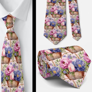 Errötendes Rosa Blau Lila Violette Blumen Floral Krawatte