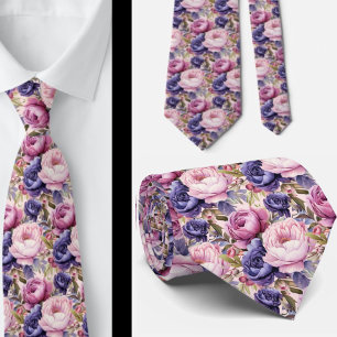 Errötendes Rosa Blau Lila Violette Blumen Floral Krawatte