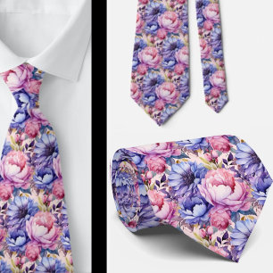 Errötendes Rosa Blau Lila Violette Blumen Floral Krawatte