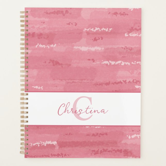 Errötendes Rosa Boho-Wasserfarben-Pinselstriche Planer (Vorderseite)
