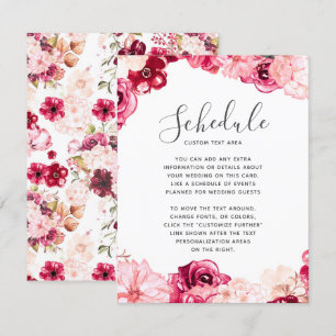 Errötendes Rosa Burgunder Blumenrand Hochzeitsplan Einladung