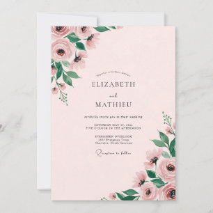 Errötendes Rosa Faszinierende Florale Hochzeit Einladung