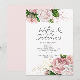 Errötendes Rosa Floral 50 und Fantastische Geburts Einladung