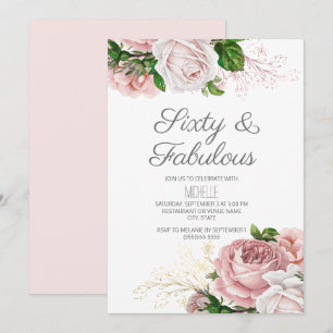Errötendes Rosa Floral 60 und Fantastische Geburts Einladung