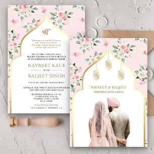 Errötendes Rosa Florales Anand-Karaj-Sikh-Hochzeit Einladung