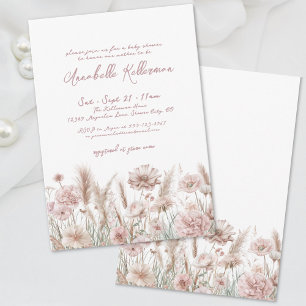 Errötendes Rosa Florales Boho-Babyshower Einladung