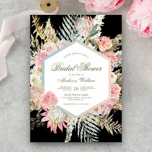 Errötendes Rosa Florales Boho Pampas Schwarzes Bra Einladung