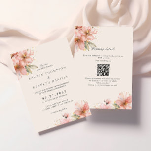 Errötendes Rosa Florales Elegantes Skript Hochzeit Einladung
