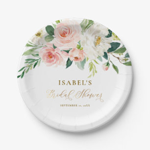 Errötendes Rosa Florales Gold Personalisierte Brau Pappteller