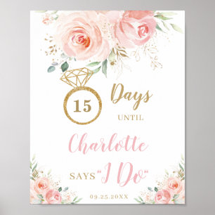 Errötendes Rosa Florales Hochzeits-Countdown-Tage  Poster