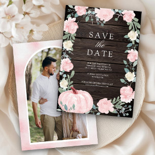 Errötendes Rosa Florales Kürbis Scheunen Holz Foto Save The Date